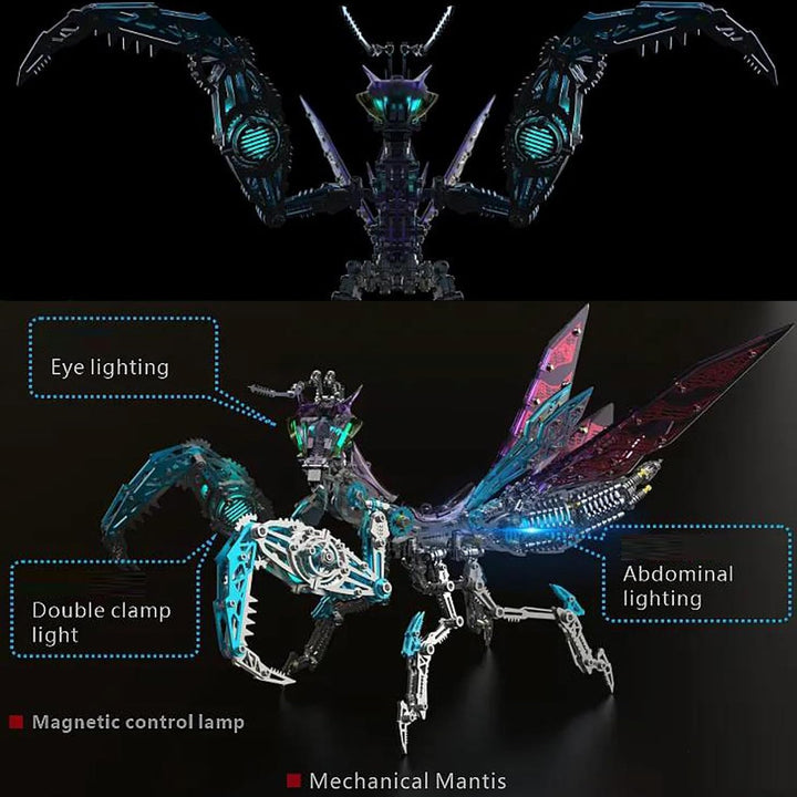 Bunte 3D Metall Puzzle Erwachsene Mantis mit Licht, 3D Modellbausatz Metall für Erwachsene mit Werkz