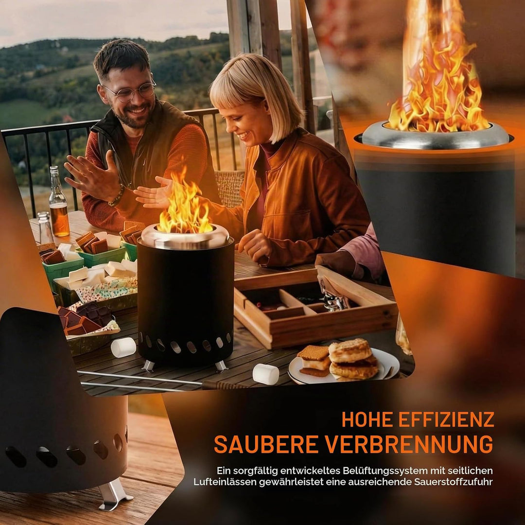 Rauchfreie Tischkamin Outdoor, Edelstahl Feuertonne Mini Feuerstelle für Balkon Terrasse Camping, Tr