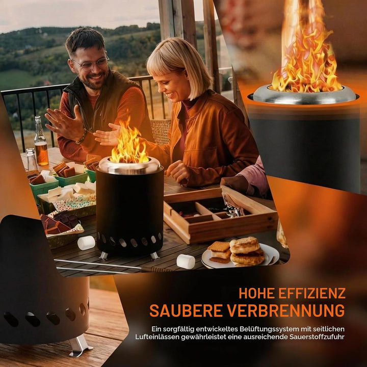 Rauchfreie Tischkamin Outdoor, Edelstahl Feuertonne Mini Feuerstelle für Balkon Terrasse Camping, Tr