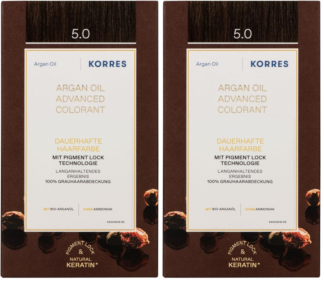 KORRES Argan Oil Colorant – ammoniakfreie Haarfarbe Hellbraun 5.0 – mit Bio-Arganöl, 100% Grauhaarab