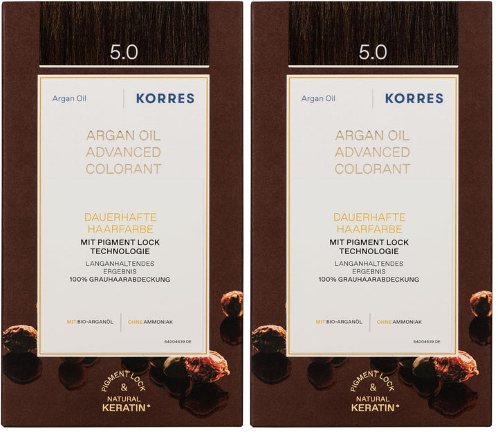 KORRES Argan Oil Colorant – ammoniakfreie Haarfarbe Hellbraun 5.0 – mit Bio-Arganöl, 100% Grauhaarab