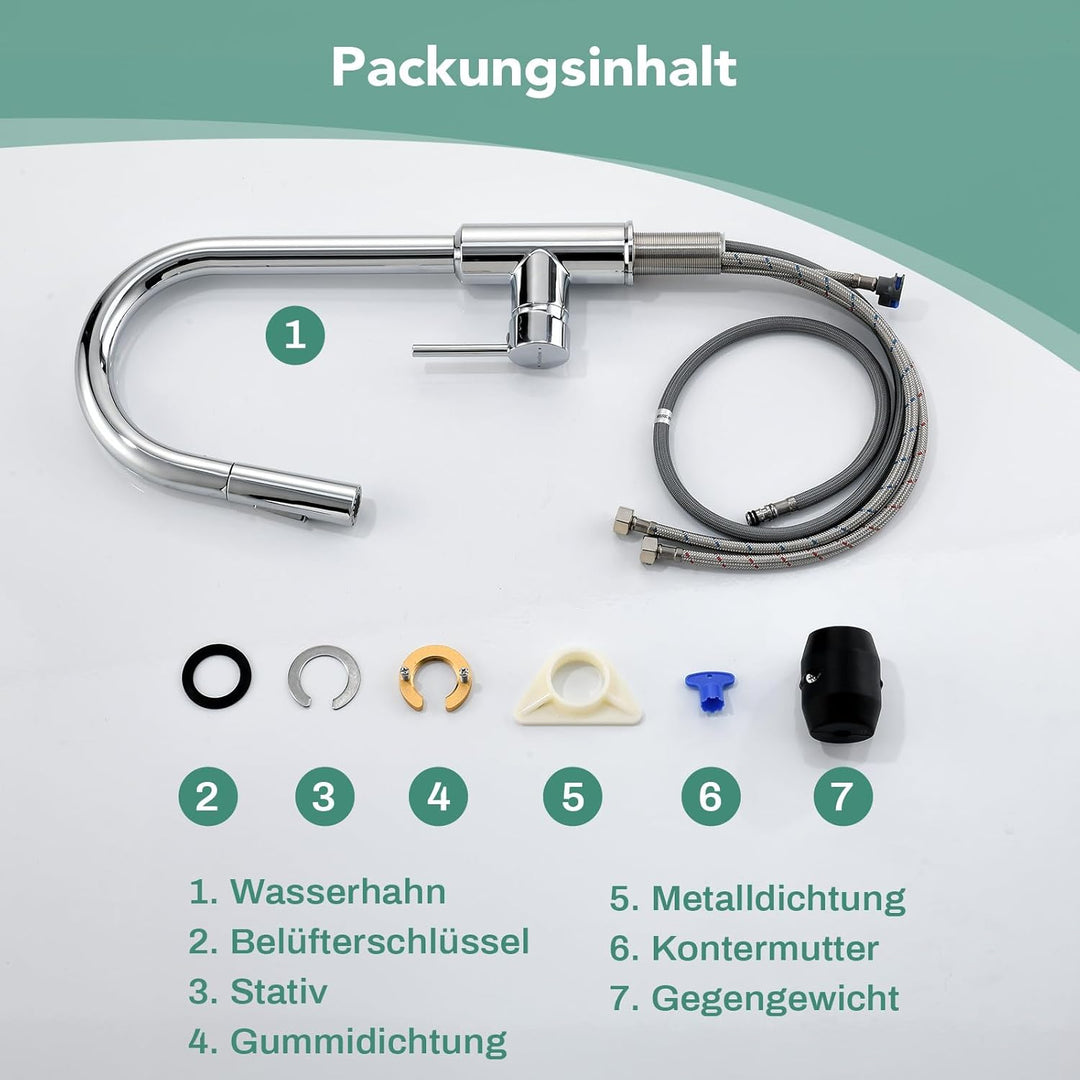 Wasserhahn Küche Küchenarmatur mit ausziehbarer Brause Spültischarmatur, ausziehbarer Wasserhahn, 36