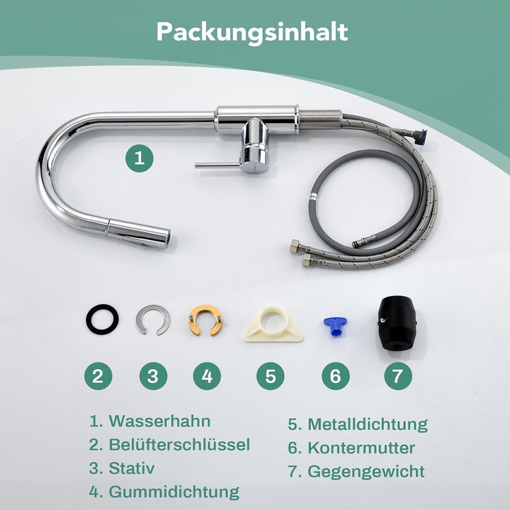 Wasserhahn Küche Küchenarmatur mit ausziehbarer Brause Spültischarmatur, ausziehbarer Wasserhahn, 36