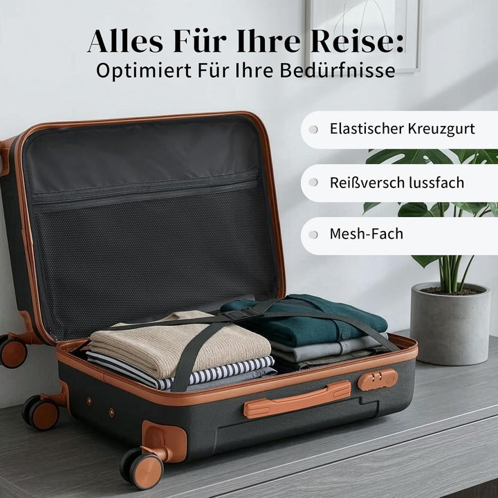 LALAHO Zwillingsrollen Reisekoffer Handgepäck Koffer Trolleys Hartschale M-L-XL-Set (Schwarz-Braun,