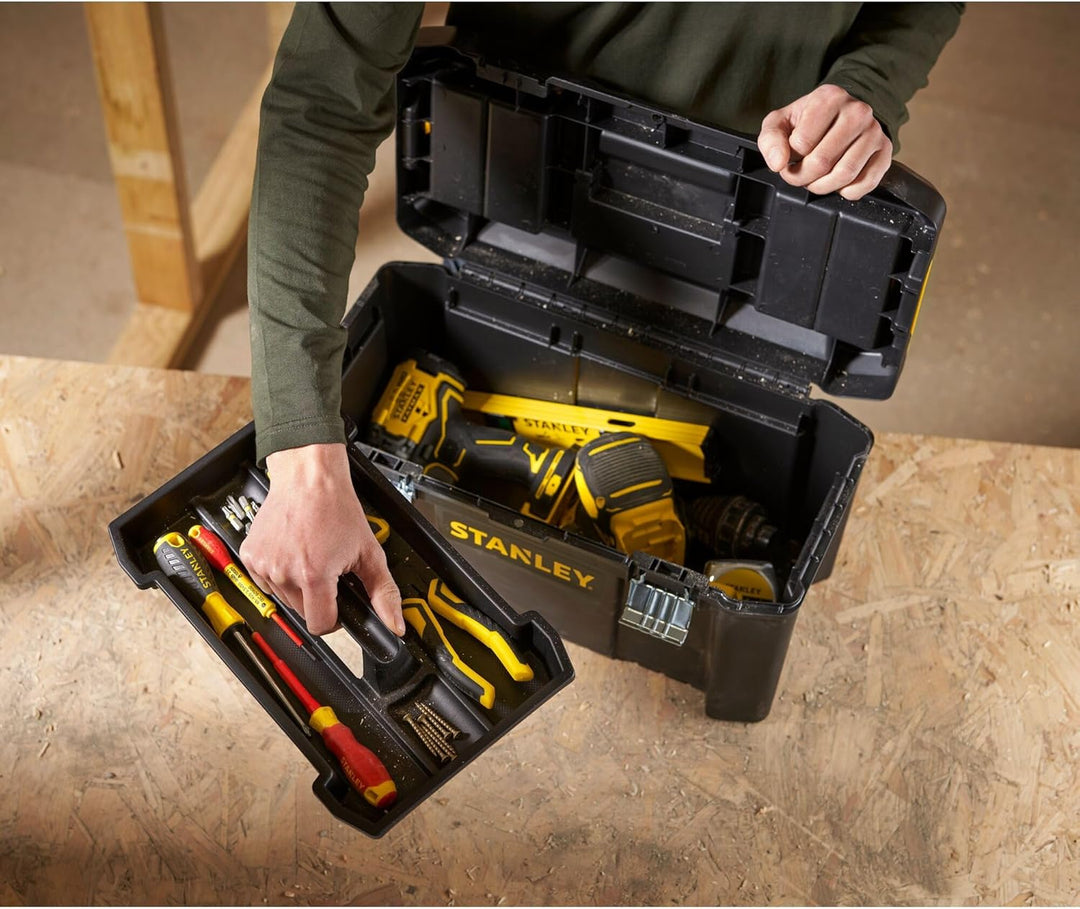 STANLEY Werkzeugkoffer (19", 49x25x25cm, Werkzeugbox mit Metallschliessen, stabiler Organizer aus Ku