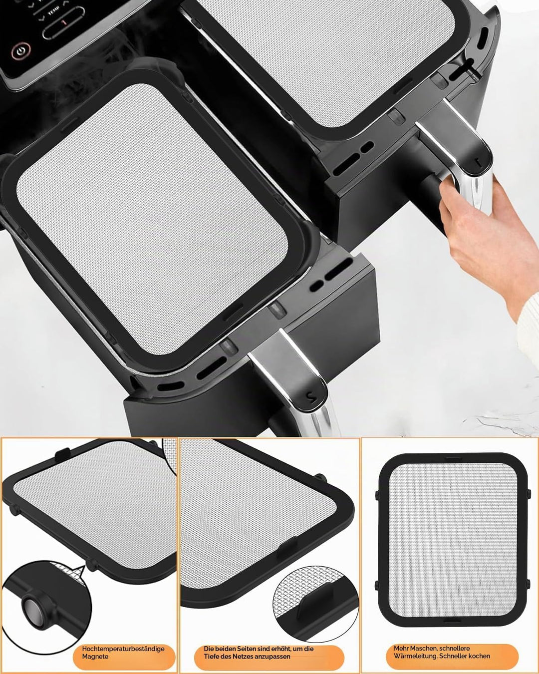 2 Stück Magnetischer Spritzschutz für Ninja Foodi Max Dual Zone AF400EU &amp; AF451EU, Edelstahl Spritzs