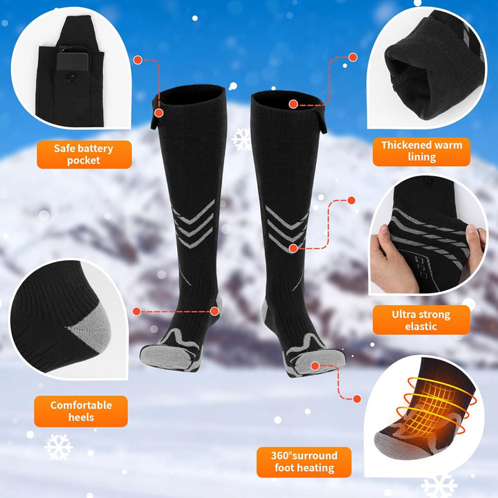 Beheizbare Socken Herren Damen Beheizte Socken mit 5000mAh/ 5V Wiederaufladbare Batterie, 4 Einstell