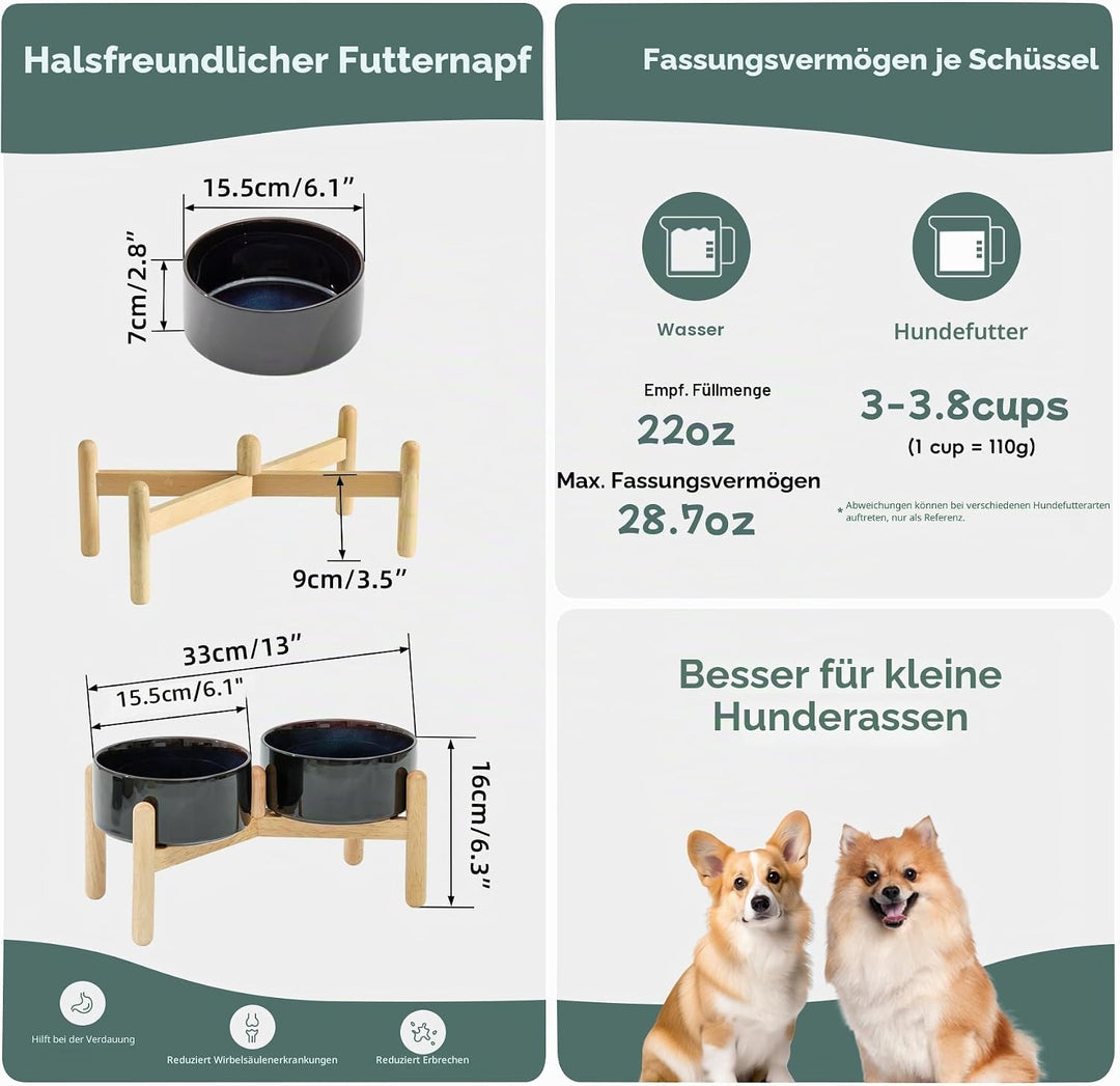 Keramischer Hundenapf 15,5 cm mit Standfuss für kleine und mittelgrosse Hunderassen, Futter- und Was