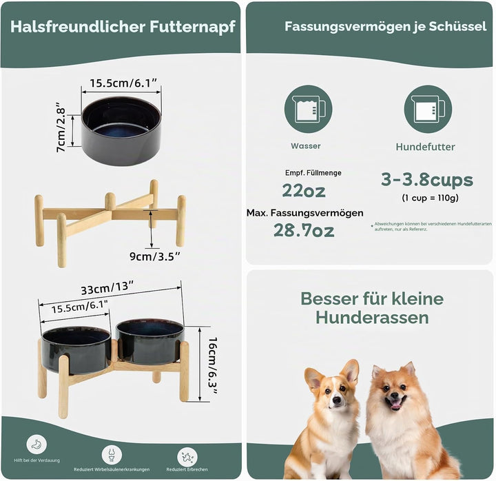 Keramischer Hundenapf 15,5 cm mit Standfuss für kleine und mittelgrosse Hunderassen, Futter- und Was