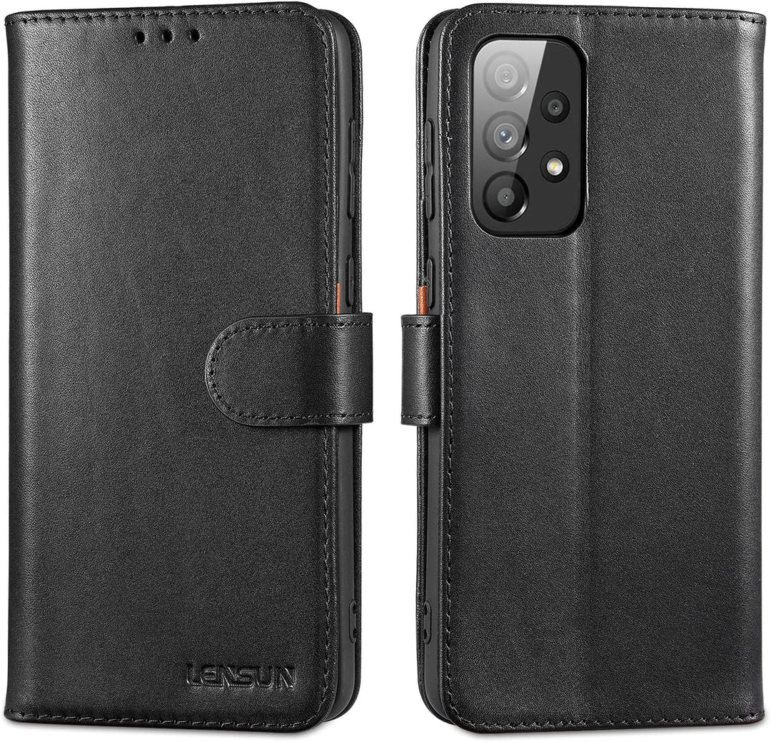 LENSUN Echtleder Hülle für Samsung Galaxy A33, Handyhülle [Echtes Leder] [Magnetverschluss] [RFID Sc