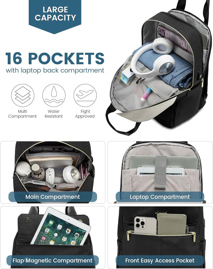 LOVEVOOK Rucksack Damen Gross, 17 Zoll Laptop Schulrucksack Teenager Mädchen mit Laptopfach, Reiseru