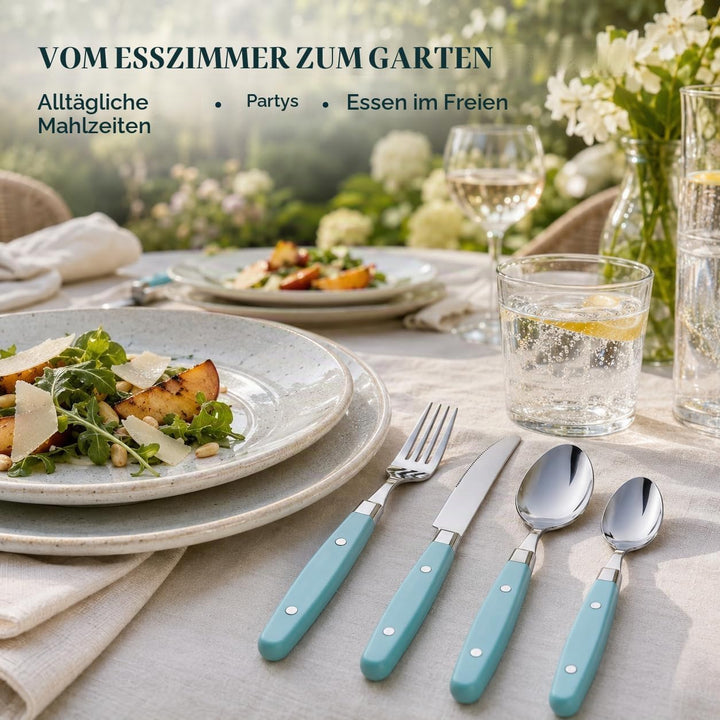 EXZACT Besteckset 24-teilig Edelstahl - mit Niet-Bastelgriffen/Besteck im Retro-Stil - 6 x Essgabeln