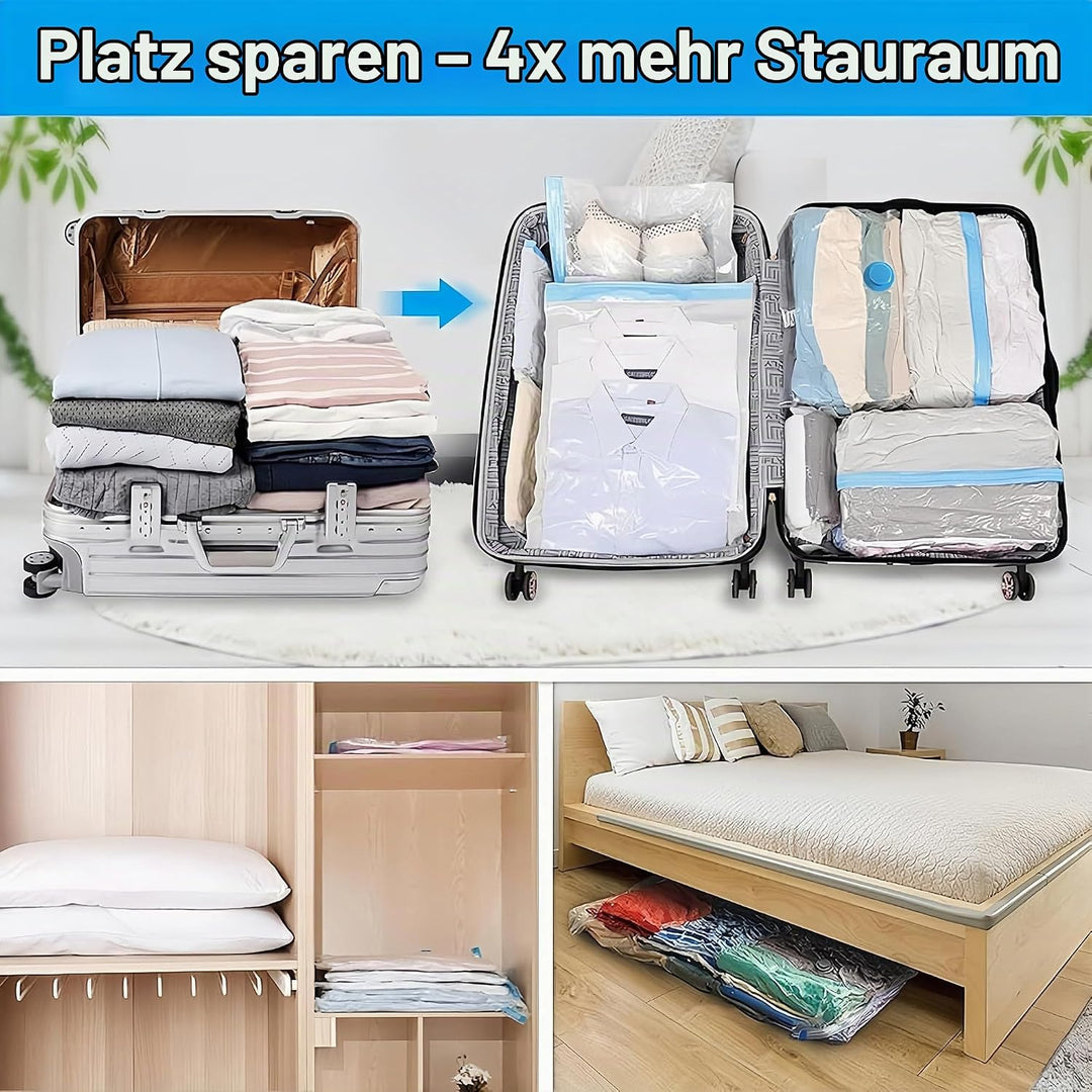 Vakuumbeutel mit Elektrische Pumpe für Reise, 12 Vakuumbeutel Kleidung Wiederverwendbar für Bettdeck