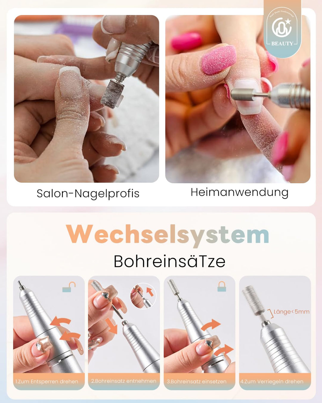 CozyZen Kabellose Nagelfeile Professionell: 45000 U/min Wiederaufladbare Elektrische Nagelfeile Set,