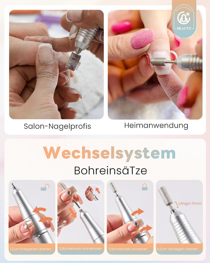 CozyZen Kabellose Nagelfeile Professionell: 45000 U/min Wiederaufladbare Elektrische Nagelfeile Set,