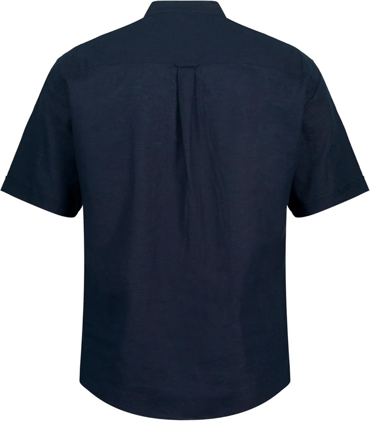 JP 1880 Herren, Halbarm, Leinenmix, Stehkragen, Modern Fit Hemd 5XL Navy Blau, 5XL Navy Blau