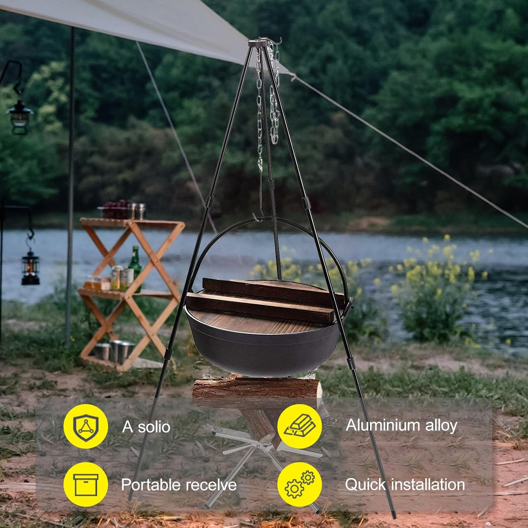 Kochen Stativ im Freien, BBQ Dreibein, Grillgeräte Campinggrills mit Kette und Haken, zum Kochen, Tr