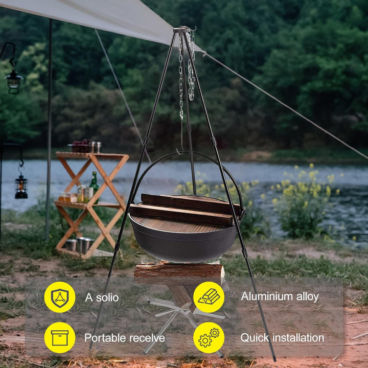 Kochen Stativ im Freien, BBQ Dreibein, Grillgeräte Campinggrills mit Kette und Haken, zum Kochen, Tr