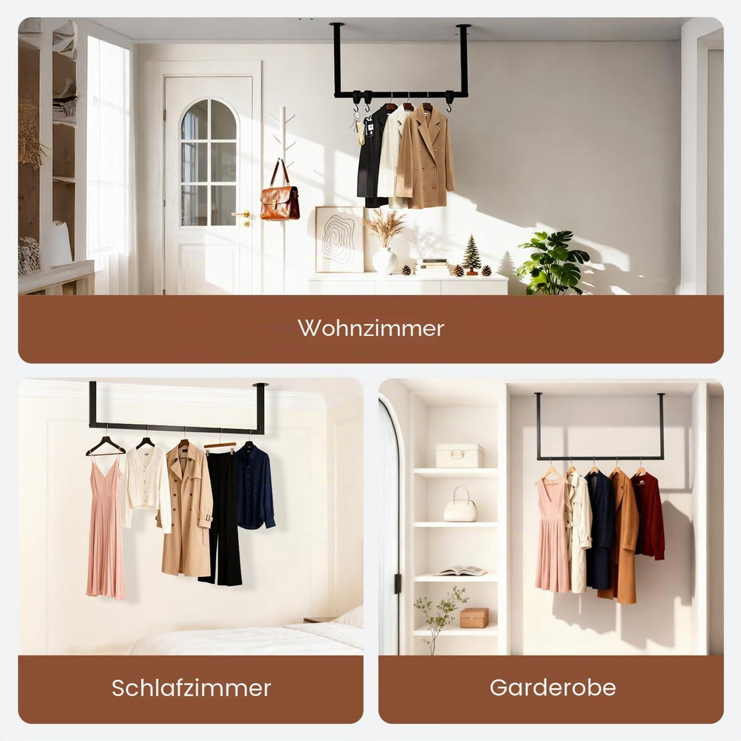 Kleiderstange Decke, Garderobenstange Schwarz Deckenmontage, Kleiderstange Deckenmontage Metall für