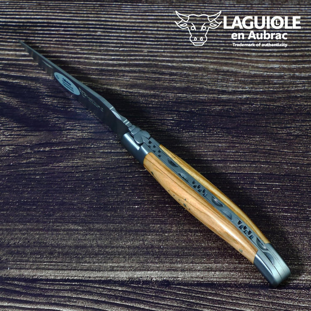 Laguiole en Aubrac Taschenmesser L0212OLIF 12 cm matt, Backen matt, Griffschalen Olivenholz