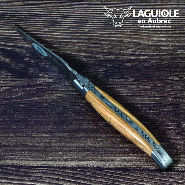 Laguiole en Aubrac Taschenmesser L0212OLIF 12 cm matt, Backen matt, Griffschalen Olivenholz