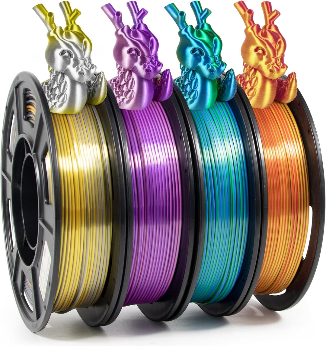 iSANMATE Silk PLA Filament 1.75 set, Dual Color Filament Silk PLA Gold Silber/Rosa Lila/Blau Grün/Go