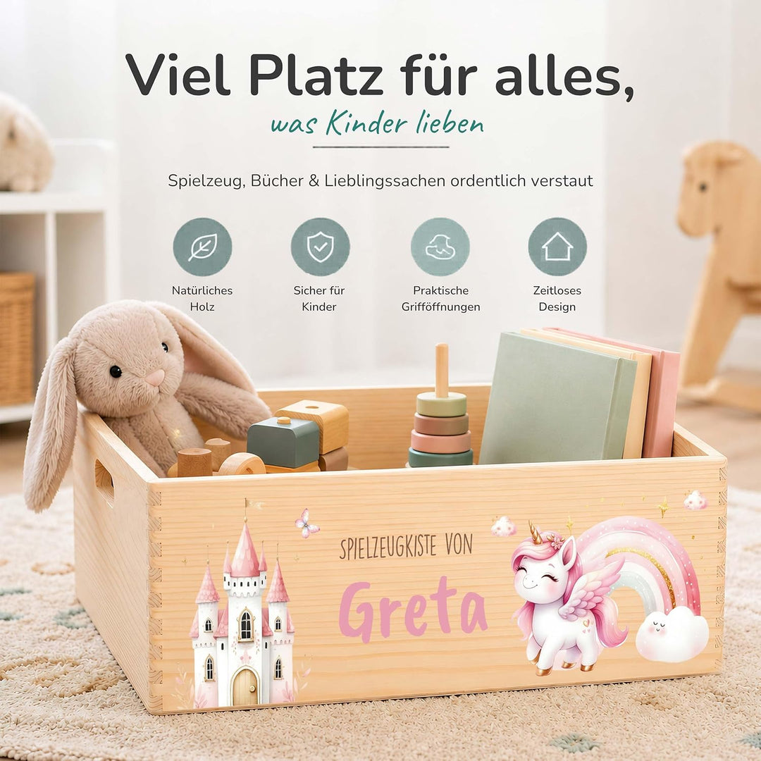 Kidsmood - Spielzeugkiste aus Holz mit Wunschnamen | Aufbewahrungsbox Kinder Spielzeug & Bücher | Pr