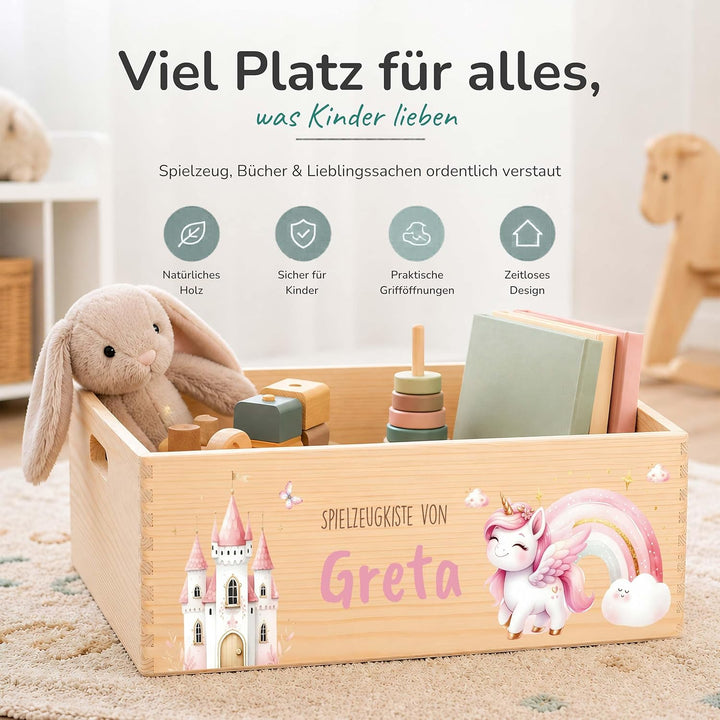 Kidsmood - Spielzeugkiste aus Holz mit Wunschnamen | Aufbewahrungsbox Kinder Spielzeug & Bücher | Pr