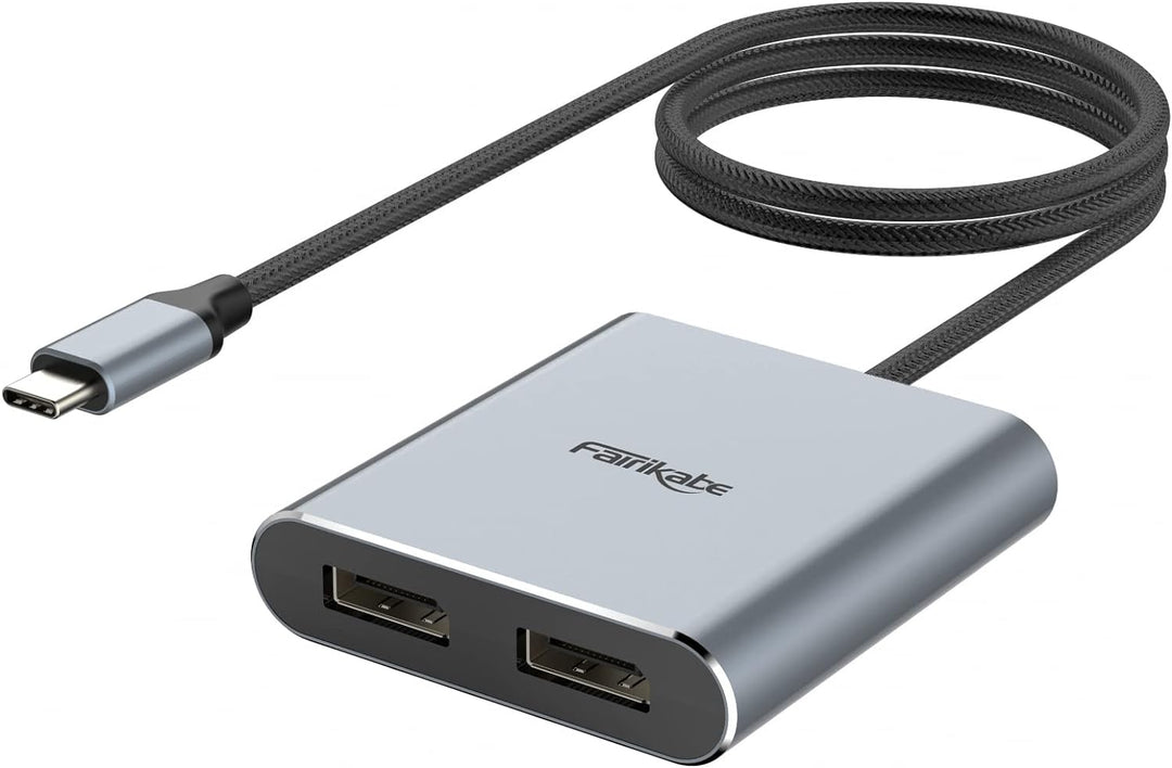 fairikabe USB C auf Dual DisplayPort MST Hub Splitter, USB Typ C auf Dual 4K@60Hz 2X DisplayPort 1.2