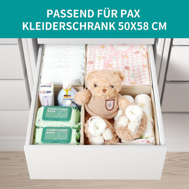 6er Set Schubladen Organizer kompatibel mit PAX Kleiderschrank 75x58 cm, Faltbar Stabil, Aufbewahrun