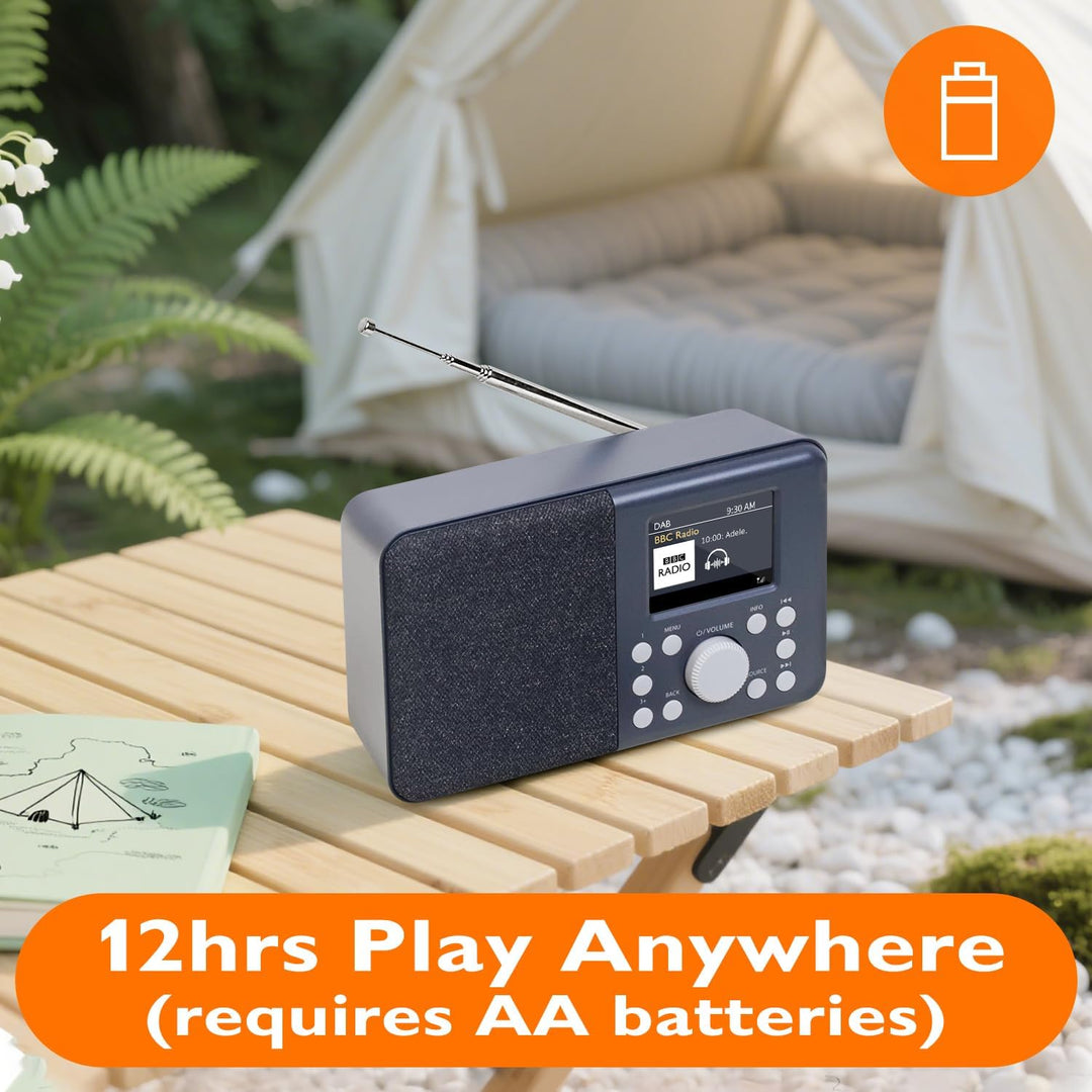 MangoKit MD3 DAB/DAB+ und UKW tragbares Digitalradio, Bluetooth-Lautsprecher, Kopfhörer, 40 voreinge