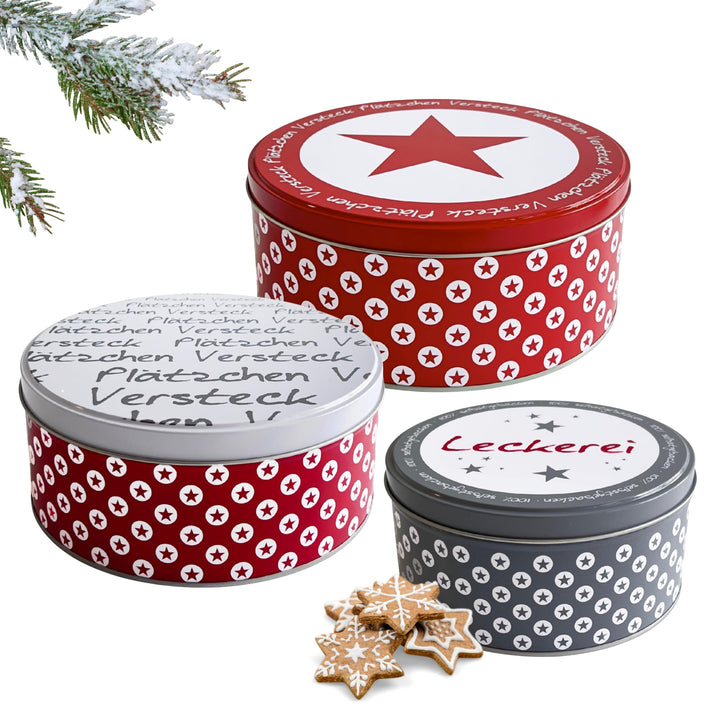Brandsseller Plätzchendosen 3er Set – Keksdosen &amp; Aufbewahrungsdosen für Gebäck, Kekse &amp; Weihnachtsp