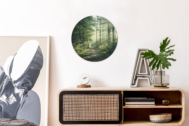 MuchoWow Wandbild Rund Wanddeko Deko Wohnzimmer Bilder 30x30 cm Wald - Licht - Weg 30L x 30B cm, 30L