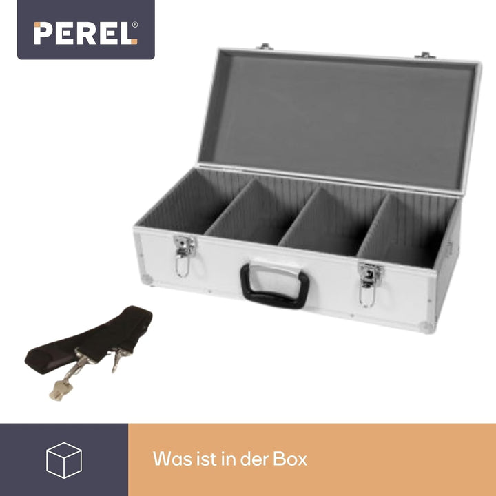 Perel CD-Koffer, 80 CDs, Schlüsselschloss, 2 Schlüssel, Aluminium, 565 x 265 x 170 mm Single, Single