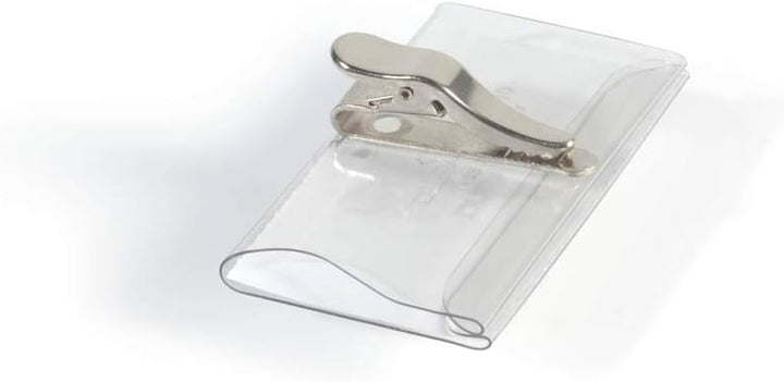 Durable Namensschild (mit Krokoklemme, 40 x 75 mm) Packung à 25 Stück, transparent, 811019 40 x 75 m