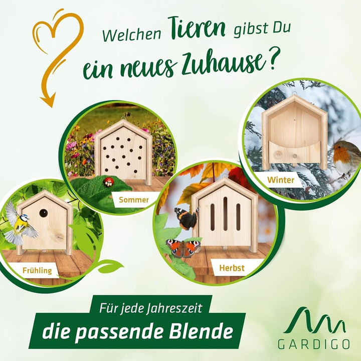GARDIGO® Tier-Haus System | Nistkasten Vogelhaus Insektenhotel Schmetterlingshaus Futterhaus | Einzi