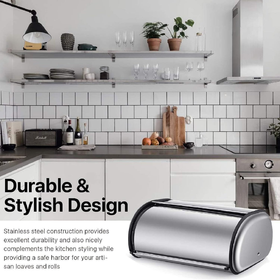 Bemodst Brotkasten, 304 Edelstahl Grauer Brotkasten für die Küche Langanhaltende Frische und Mückenr