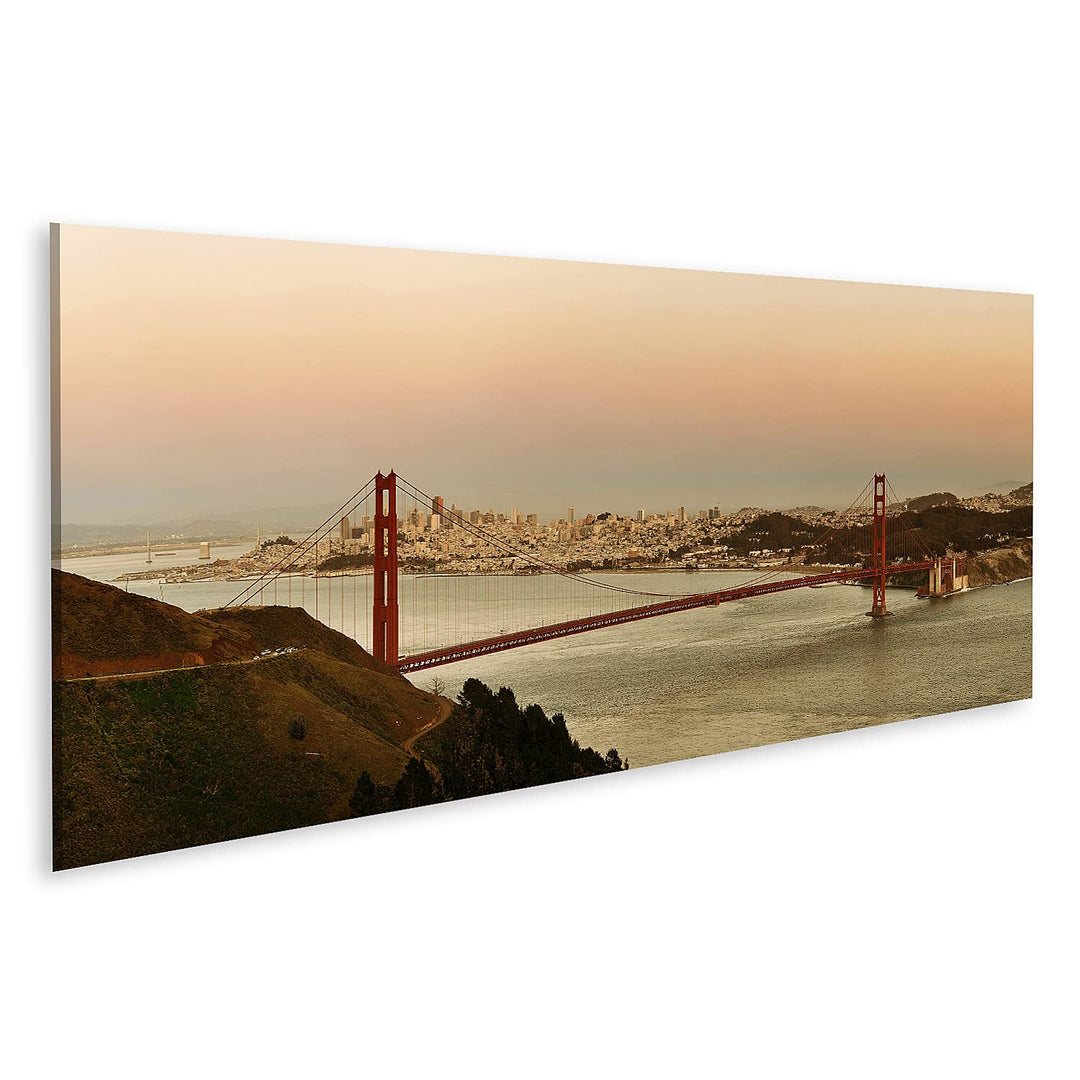 islandburner Bild auf Leinwand Golden Gate Bridge Panorama Bei Sonnenuntergang In San Francisco Bild