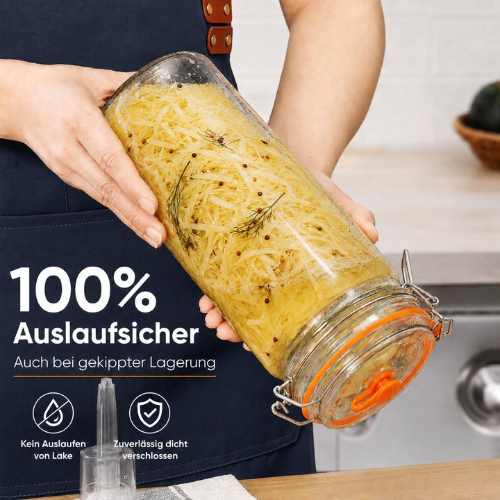 1,3L Fermentierglas Set mit Gäraufsatz & Gewicht – Fermentationsglas für Sauerkraut, Kimchi, Kombuch