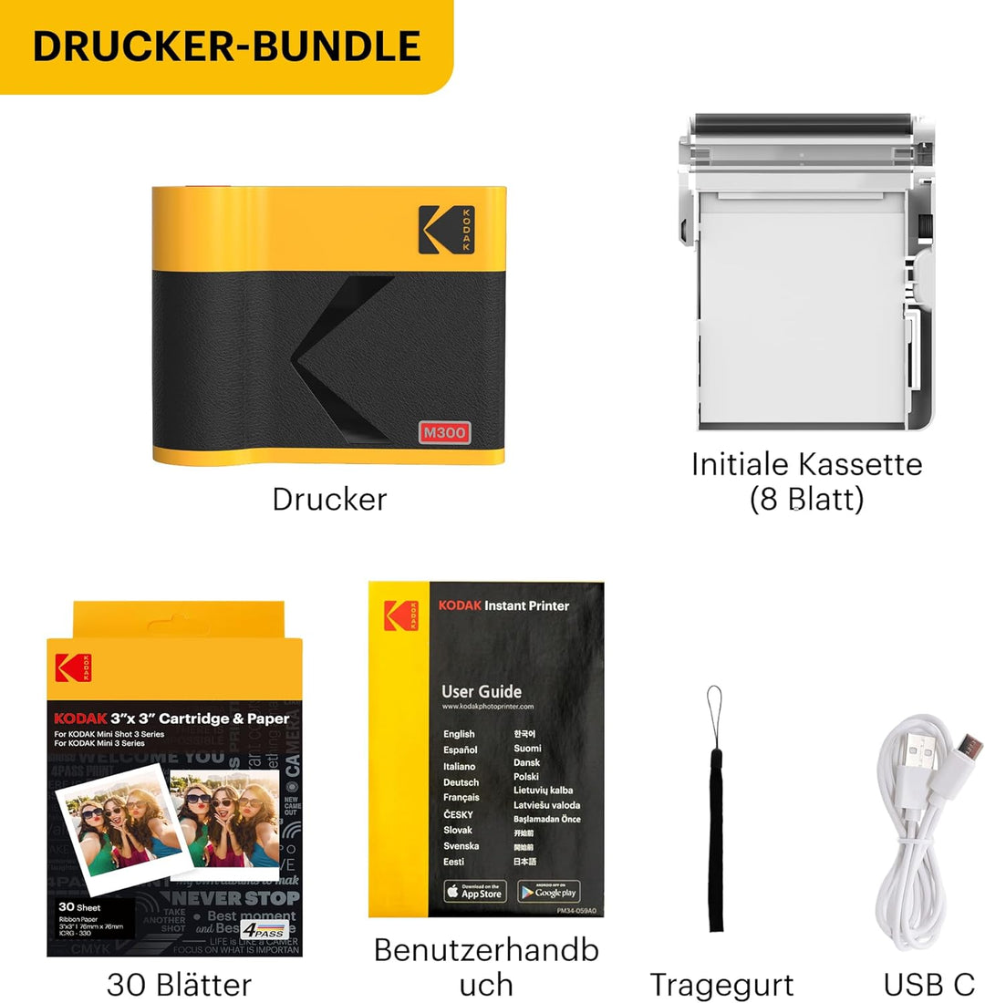 KODAK Fotodrucker Mini 3 ERA Impresora + Pack con 68 Hojas schwarz, Impresora + Pack con 68 Hojas sc