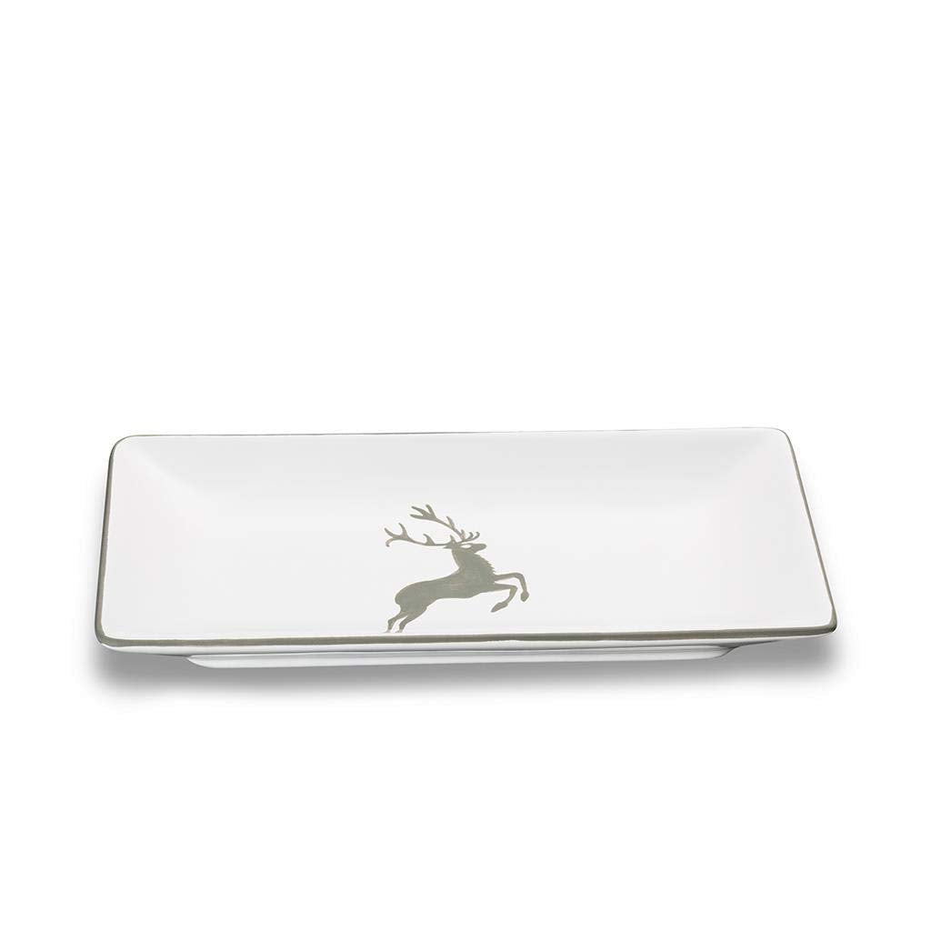 GMUNDNER KERAMIK Snackschale Grösse: l= 22 cm x b= 11 cm x h= 2.7 cm grauer Hirsch Geschirr, handgem