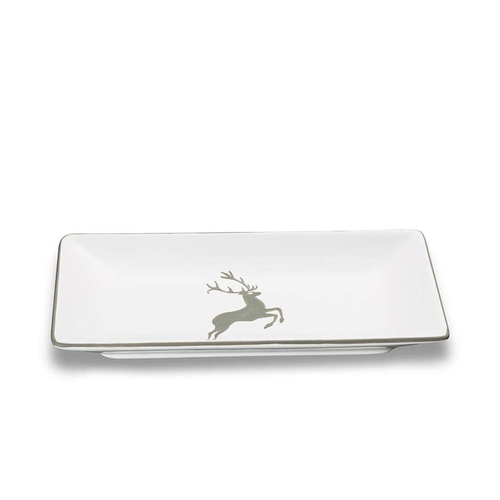 GMUNDNER KERAMIK Snackschale Grösse: l= 22 cm x b= 11 cm x h= 2.7 cm grauer Hirsch Geschirr, handgem