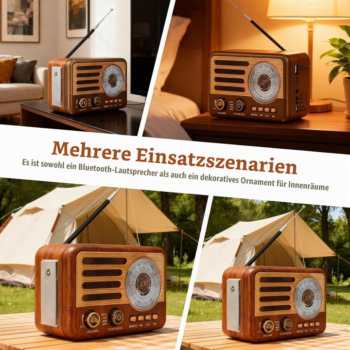 Retro Radio AM/FM/SW, Vintage Kofferradio mit 1200mAh Akku, Nostalgie Radio mit USB/TF/AUX MP3-Wiede