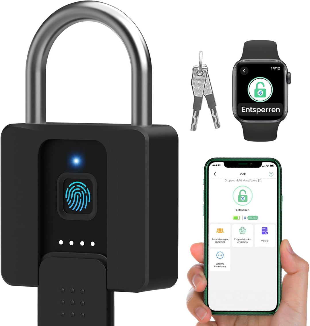 Schloss Fingerabdruck, Eseesmart Vorhängeschloss, Schloss mit Schlüssel, Fingerabdruck, App, Grosses