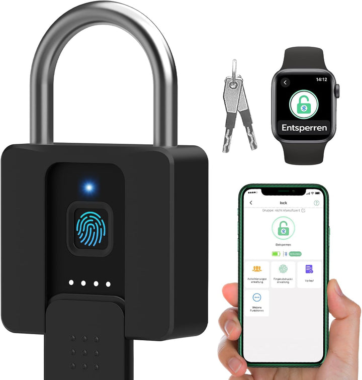 Schloss Fingerabdruck, Eseesmart Vorhängeschloss, Schloss mit Schlüssel, Fingerabdruck, App, Grosses