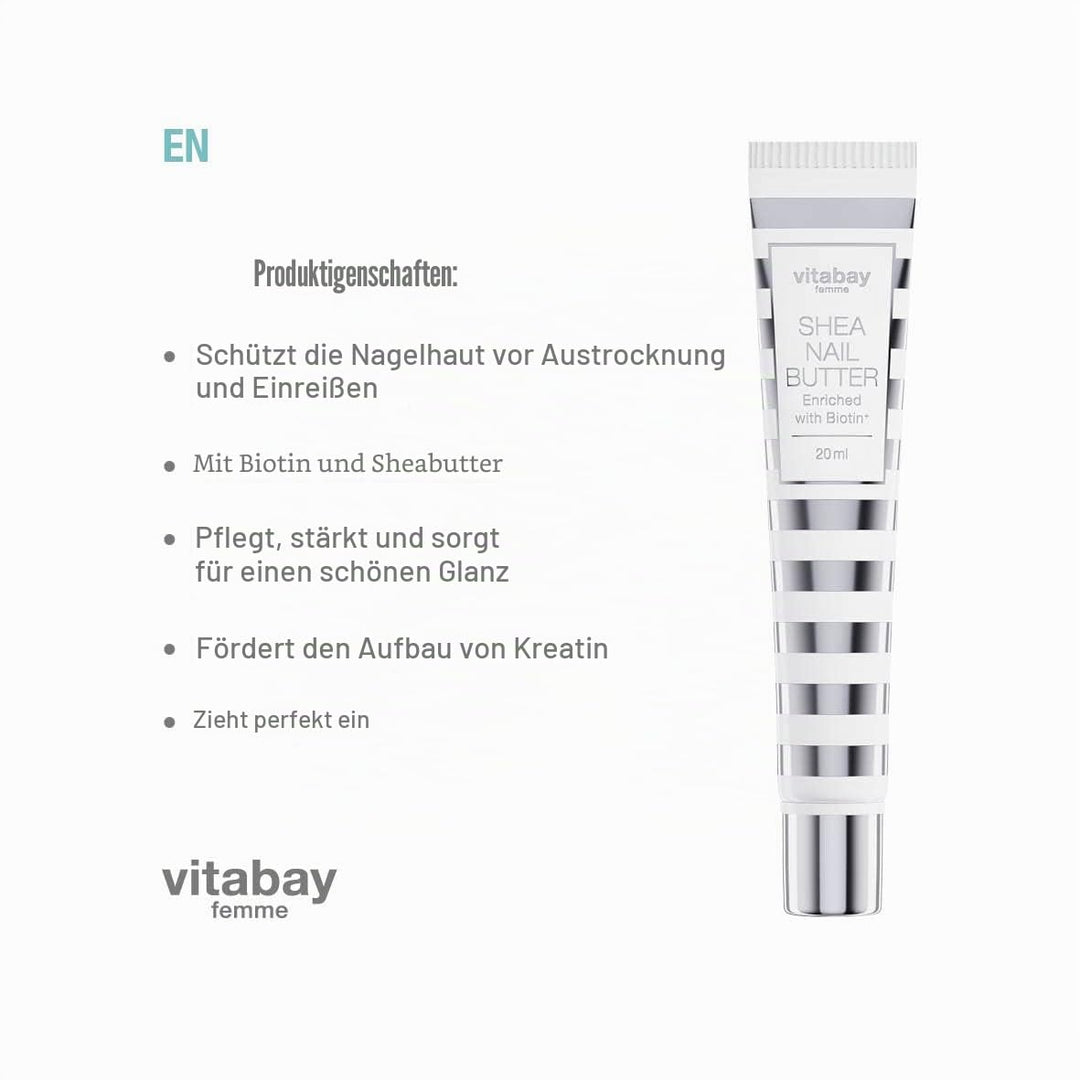 Vitabay Shea Nail Butter 2x 20 ml - Sheabutter Mit Biotin/Vitamin B7 - Nagelcreme Für Nagelhautpfleg