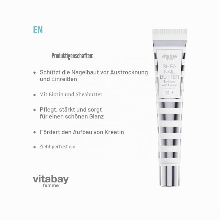 Vitabay Shea Nail Butter 2x 20 ml - Sheabutter Mit Biotin/Vitamin B7 - Nagelcreme Für Nagelhautpfleg