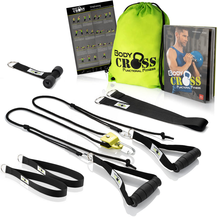 BodyCROSS Premium Schlingentrainer mit Umlenkrolle für zuhause| Türanker, Befestigung, Poster & Trai