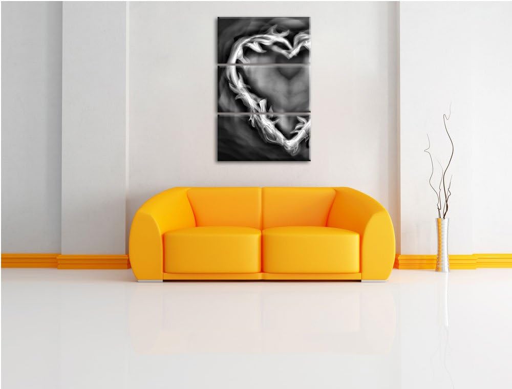 Pixxprint Herz aus Feuer als Leinwandbild/Grösse: 3 Teilig (120x80) cm/Wandbild/Kunstdruck/fertig be