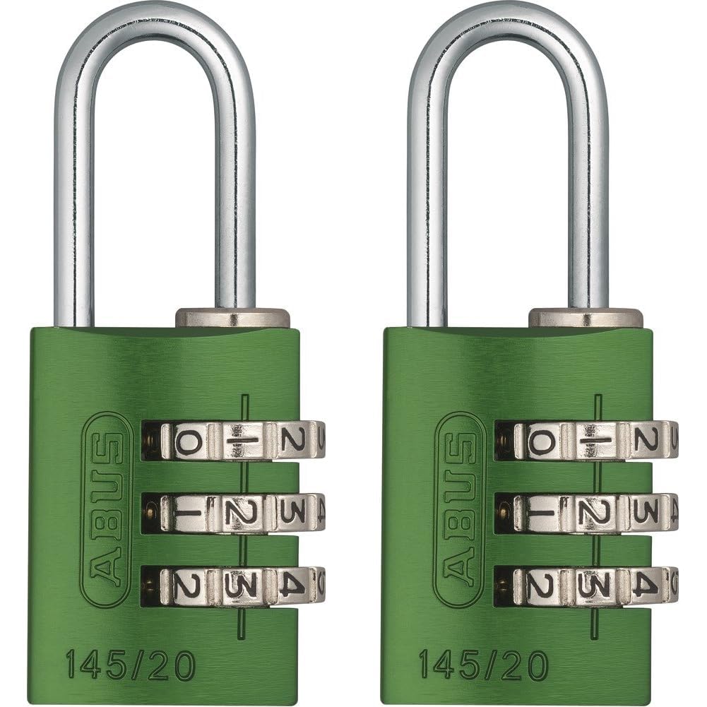 ABUS Zahlenschloss 145/20 Grün - Kofferschloss, Spindschloss u. v. m. - Aluminium-Vorhängeschloss -